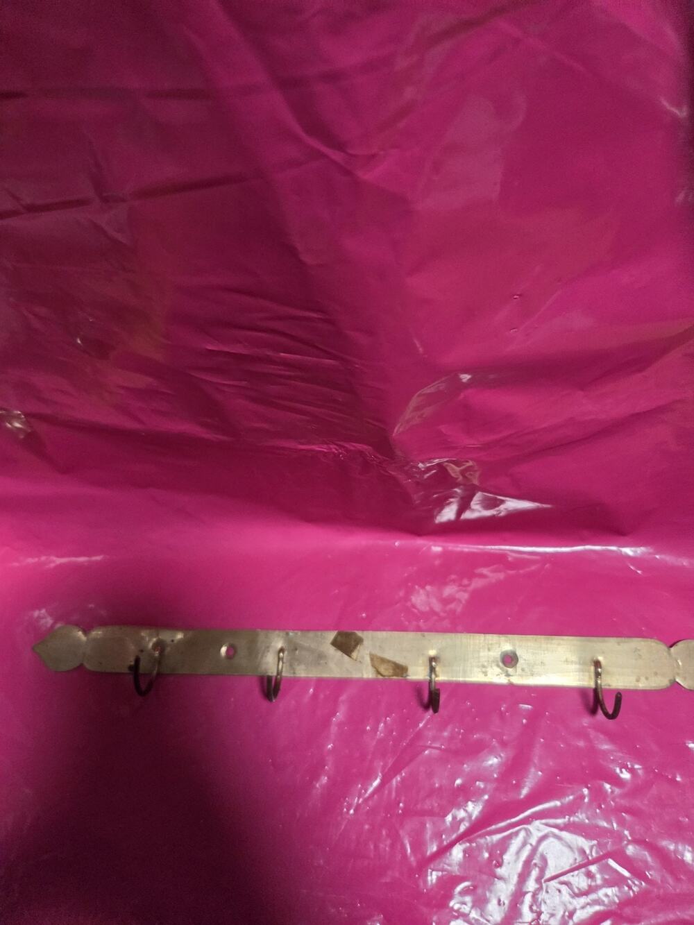 Vintage Wall Hook For Keys , Antique Brass, 4 J-Hooks, 13 in